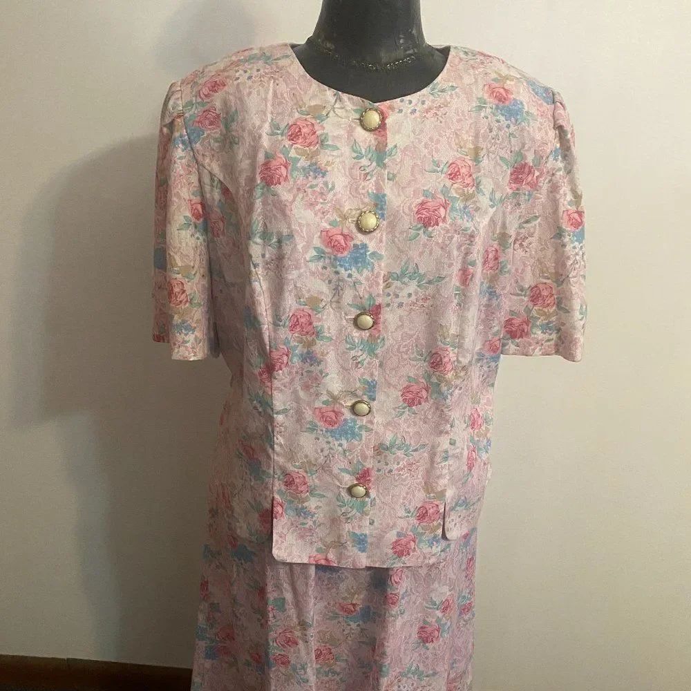 A.S. Elliot Vintage "70's" Pink/Blue Floral skirt set, size 18W